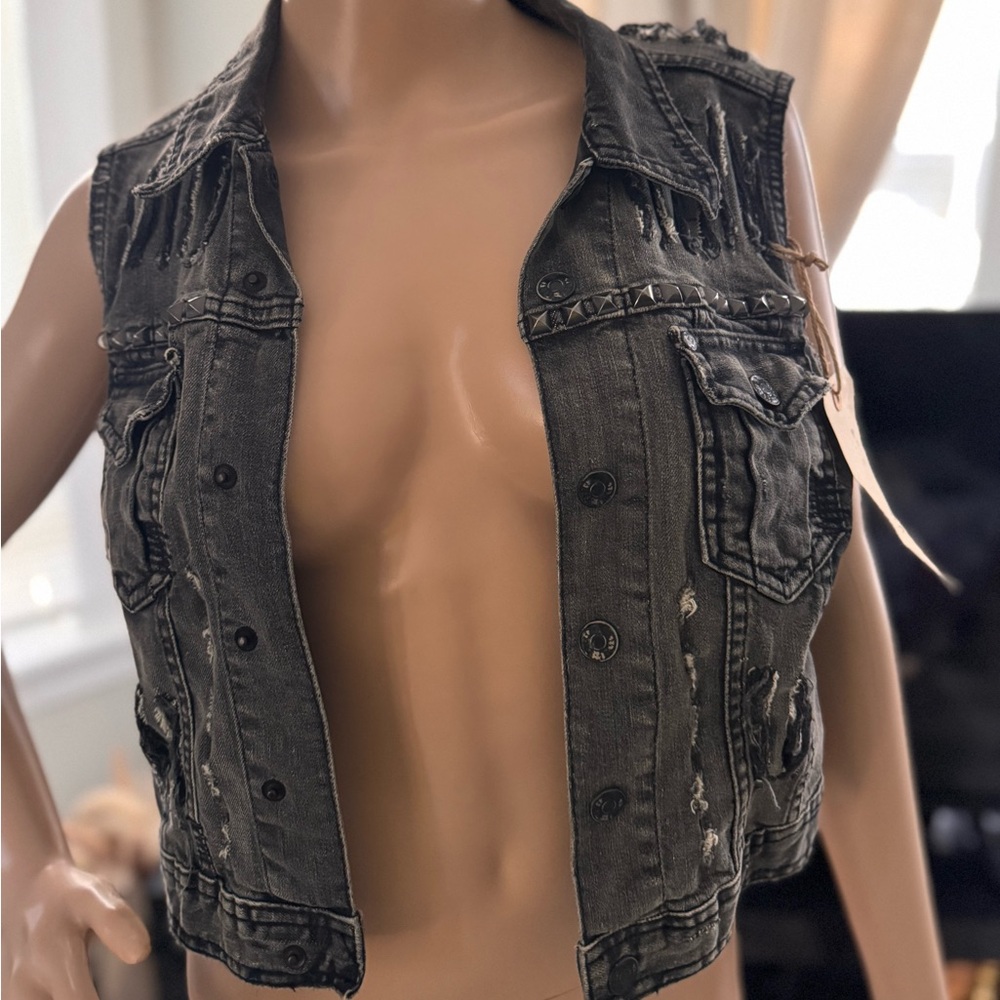 Distressed Black Denim Vest